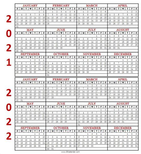 2021 2022 Printable Calendar Two Year Calendar Template Printable