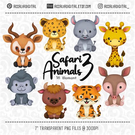 Safari Animal Clipart Set 3 Savana Clipart African Wild Etsy