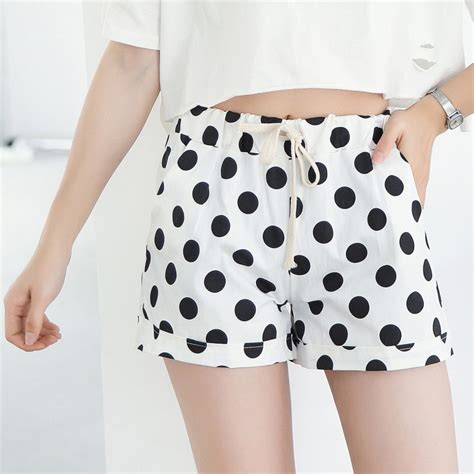 Polka Dot Shorts Multicolor Elastic Waist Lace Up Stat Printed Loose