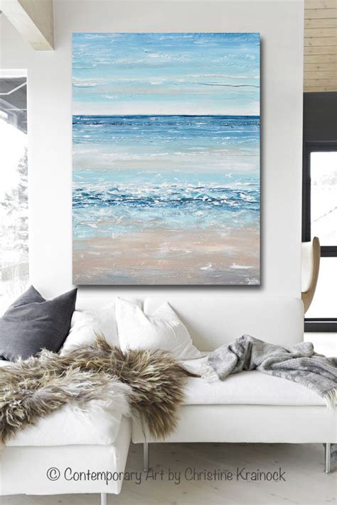 Giclee Print Art Blue Abstract Painting Canvas Art Beach Coastal Decor