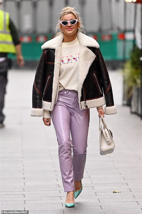 Ashley Roberts Wears Lilac Pvc Trousers And Slogan T Shirt Daily Mail