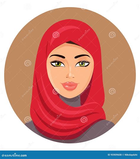Arab Muslim Woman In Red Hijab Vector Illustration Stock Vector