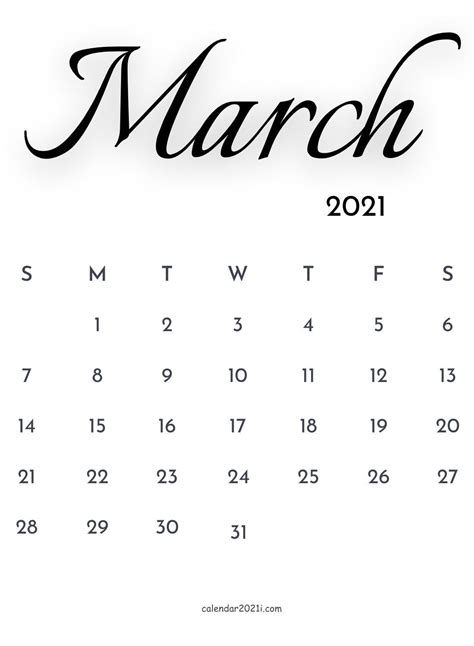 2021 Calligraphy Monthly Calendar Printable Templates