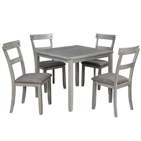 Hommoo 5 Piece Dining Table Set Wooden Industrial Kitchen Table And 4