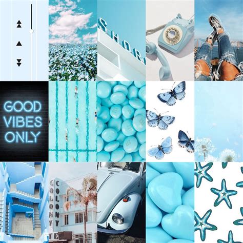 Ocean Blue Light Blue Aesthetic Wall Collage Kit Digital 121