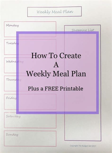 How To Create A Weekly Meal Plan Meal Planning Meals For The Week