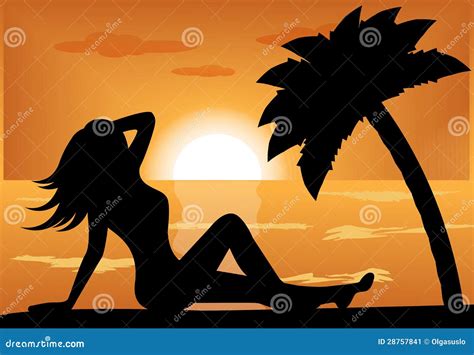 Female Silhouette At Sunset Stock Illustration Illustration Of Female Beautiful