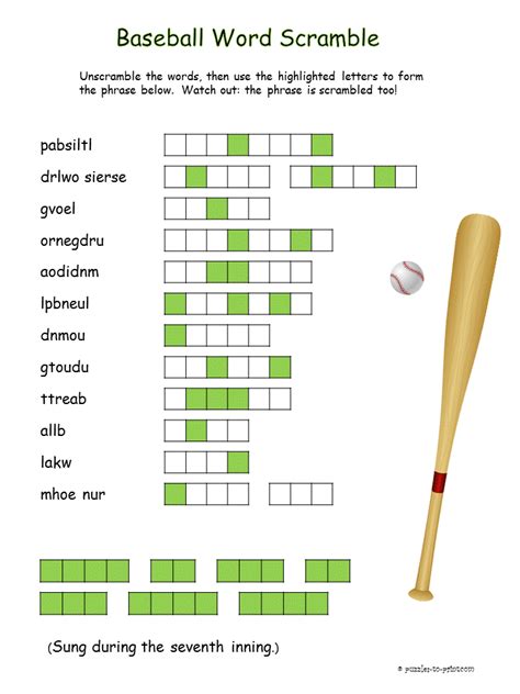 Printable Baseball Word Scramble Baseball Printable Crossword