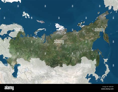 Satellite View Of Russia With Country Boundaries And Mask This Image Was Compiled From Data