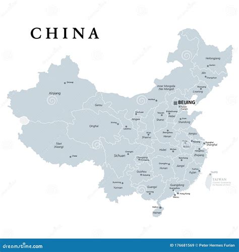 China Gray Political Map Provinces Administrative Divisions Cartoon