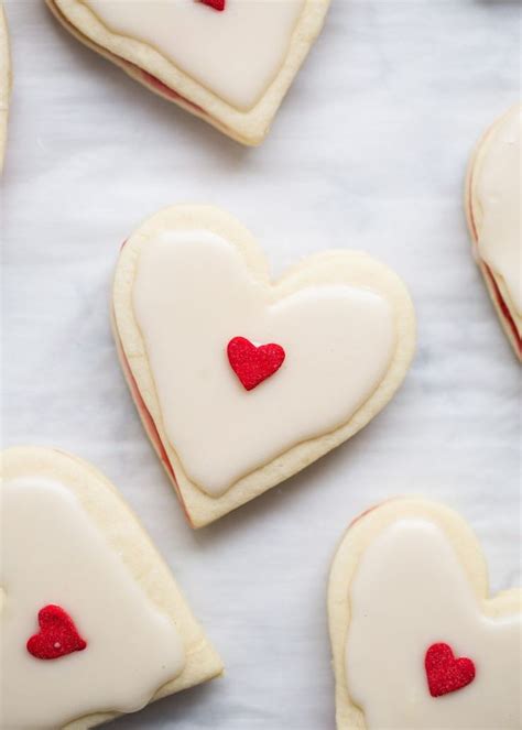 Heart Shaped Empire Cookies Sandwiched With A Raspberry Jam Filling And