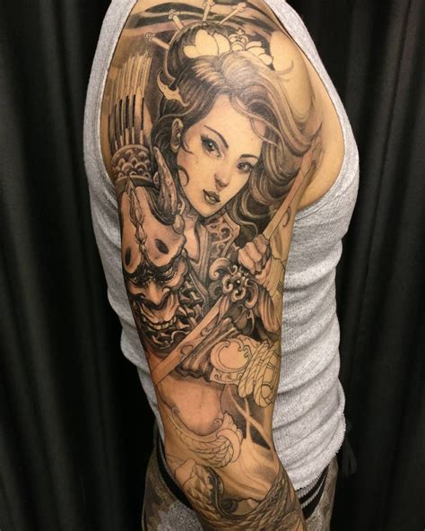 Veja mais ideias sobre tatuagem templo, tatuagem, tatoo. More progress on Evan's geisha warrior sleeve. #chronicink #asiantattoo #asianink #irezumi # ...