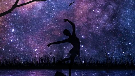 Download 1366x768 Wallpaper Starry Night Girl Dance Silhouette Art