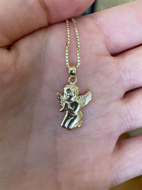 14k Angel Praying Pendant Real 14k Gold Angel Charm Necklace Etsy