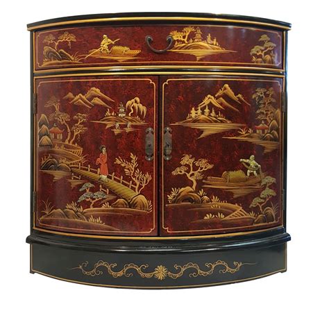 Asian Corner Cabinet With Oriental Hand Painted Landscape 32