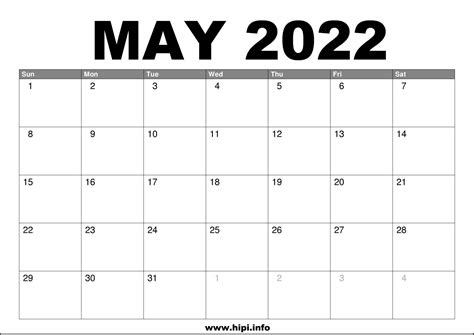 May 2022 Calendar Printable Free Calendars Printable Free