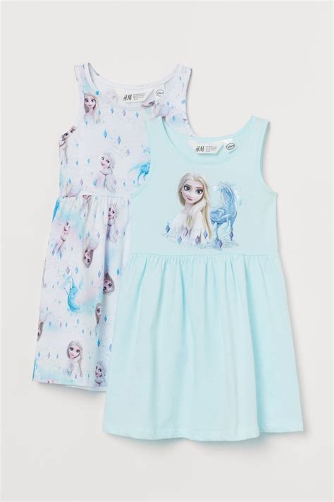 2 Pack Printed Dresses Light Turquoisefrozen Kids Handm Sg