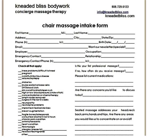 Massage Intake Form Sample Mous Syusa Massage Intake Forms Message Therapy Massage Business