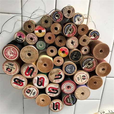 Vintage 40 Wooden Spool Threads Sewing Notions Display Lot 3