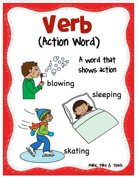 Nouns Verbs And Adjectives Make Take And Teach