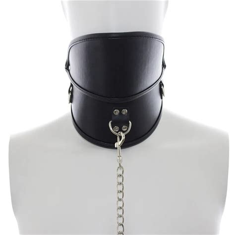 leather premium bondage padded bdsm slave neck collar with metal chain mask for women fetish