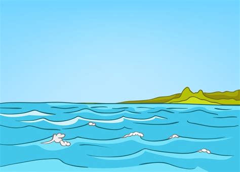 Dibujos Animados Naturaleza Paisaje Mar Vector Premium