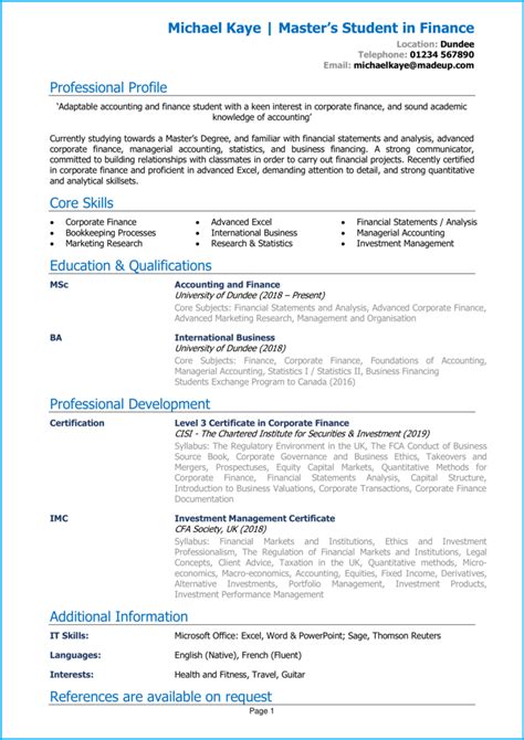 As with a work résumé, your cv should present your significant accomplishments and experience. Masters Student CV example + guide Get hired