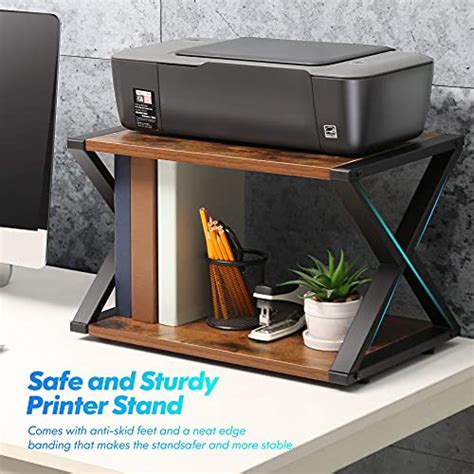 Fitueyes Desktop Printer Stand 2 Tiers Rustic Wood Desk Organizer