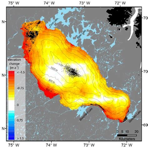 Elevation Change M A −1 Of The Barnes Ice Cap Between 1960 And 2010