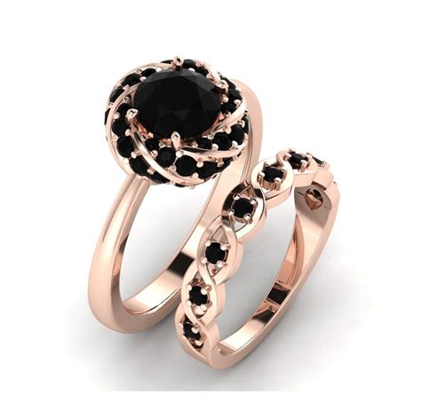 Black Onyx Engagement Ring Set Black Onyx Stacking Ring Black Etsy