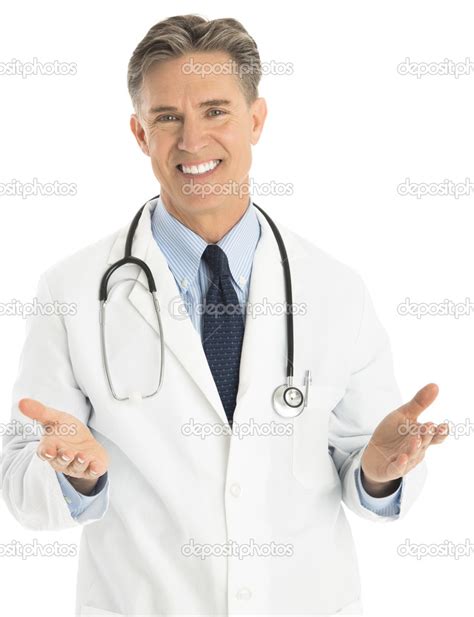 Portrait Of Happy Male Doctor Gesturing — Stock Photo © Tmcphotos 29643937