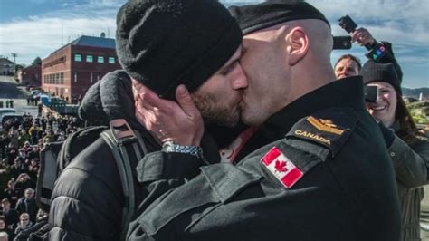 Same Sex Couple Share Traditional Canadian Naval First Kiss For The First Time Youtube
