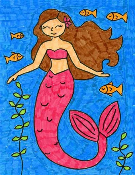 Easy How To Draw A Mermaid Tutorial And Coloring Page