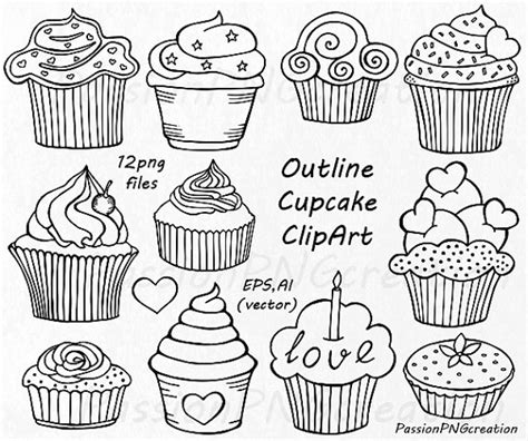 Make your party special by to use this printable cupcake wrapper template simply print this pdf template onto plain paper. Outline Cupcake Clipart Doodle Cupcakes Clip art Hand drawn