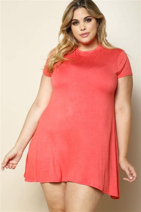 A Minimally Cool Plus Size Mini Dress Featuring A Solid T Shirt