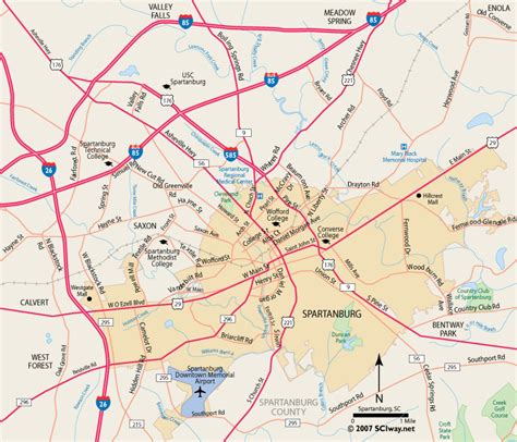 Spartanburg South Carolina Printable Map South Carolina
