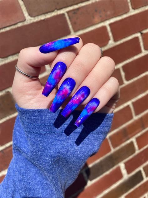 Nebula Electric Blue Tie Dye Effect Press On Nails Blue Etsy In