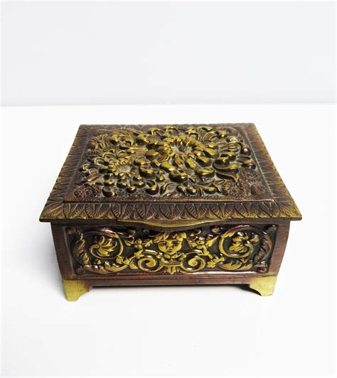 antique brass box embossed brass jewelry box trinket box victorian box rococo ornate decoration