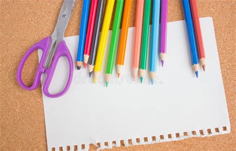 Color Pencils Blank Paper And Scissors Royalty Free Stock Photo