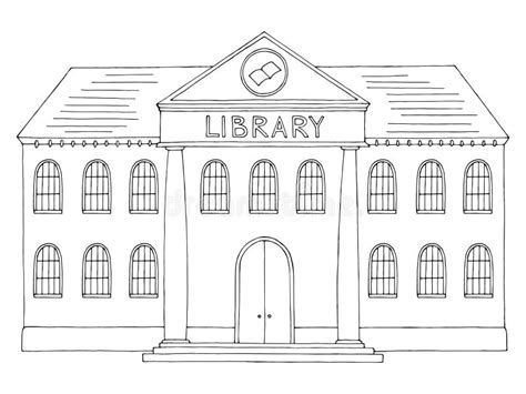 Library Building Exterior Graphic Black White Isolated Sketch