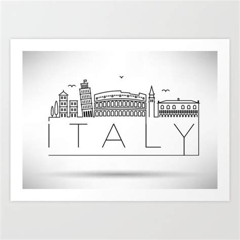 Linear Italy Skyline Design Art Print By Kursatunsal City Drawing