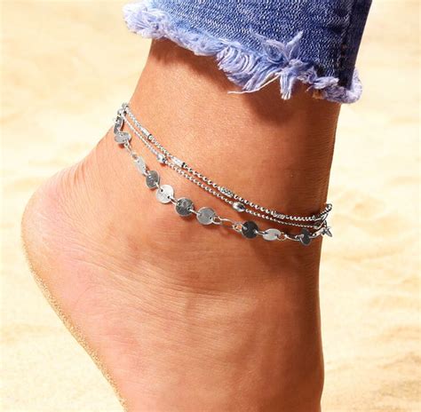 Circular Sequins Anklet Set For Women Beach Foot Jewelry Vintage