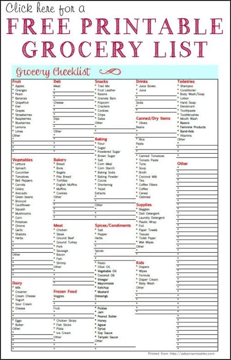 Download Free Printable Grocery List Organized Shopping List