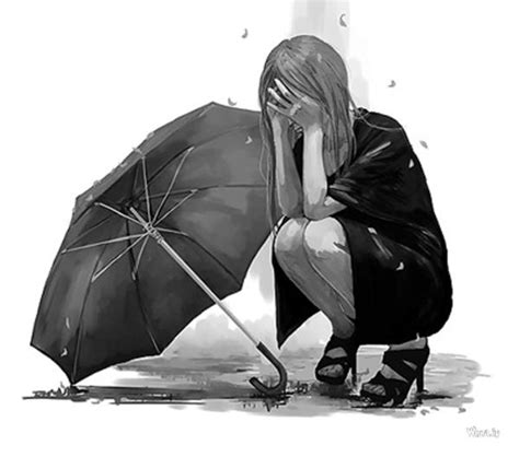 Lonely Cartoon Girl Black And White Crying Wallpaper For