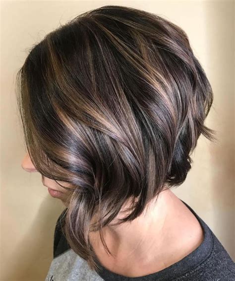 Photos Inverted Brunette Bob Hairstyles With Feathered Highlights