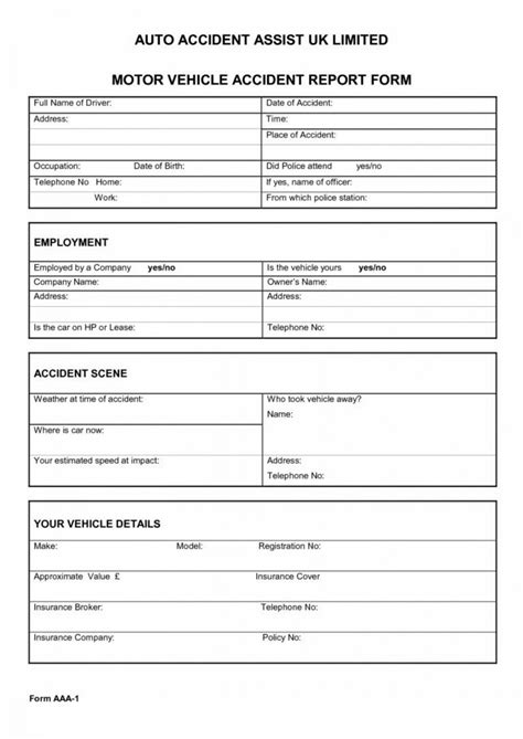 Free Vehicle Accident Report Form Template ~ Addictionary Traffic