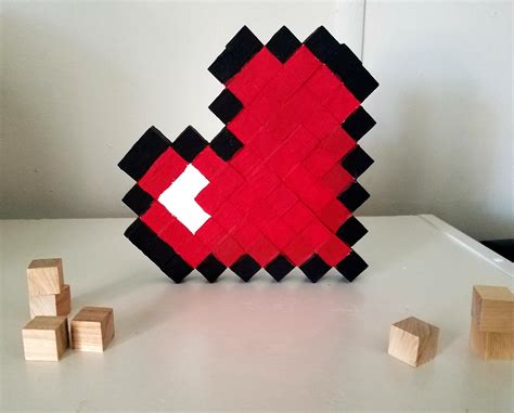 Minecraft Corazón Hecho A Mano Corazón De Madera Pixal Arte 3d Etsy