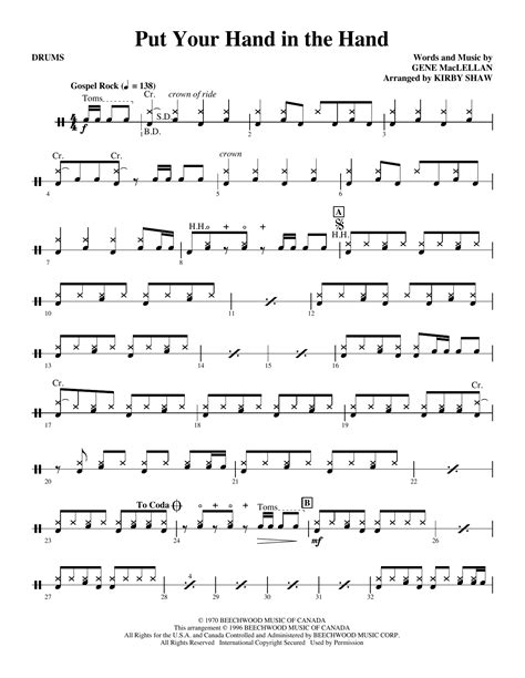 Put Your Hand In The Hand Arr Kirby Shaw Drums Sheet Music Ocean