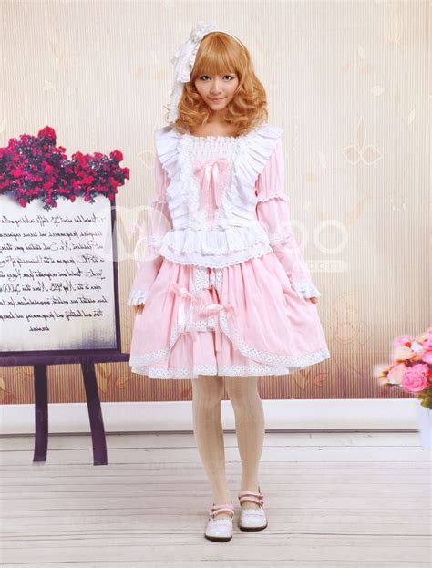 Pink And White Bell Bottom Sleeves Lace Bow Sweet Lolita Dress