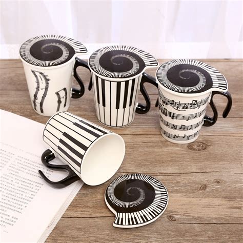 Creative Ceramic Musician Coffee Mug Music Notes Piano Keyboard Tea Cup
